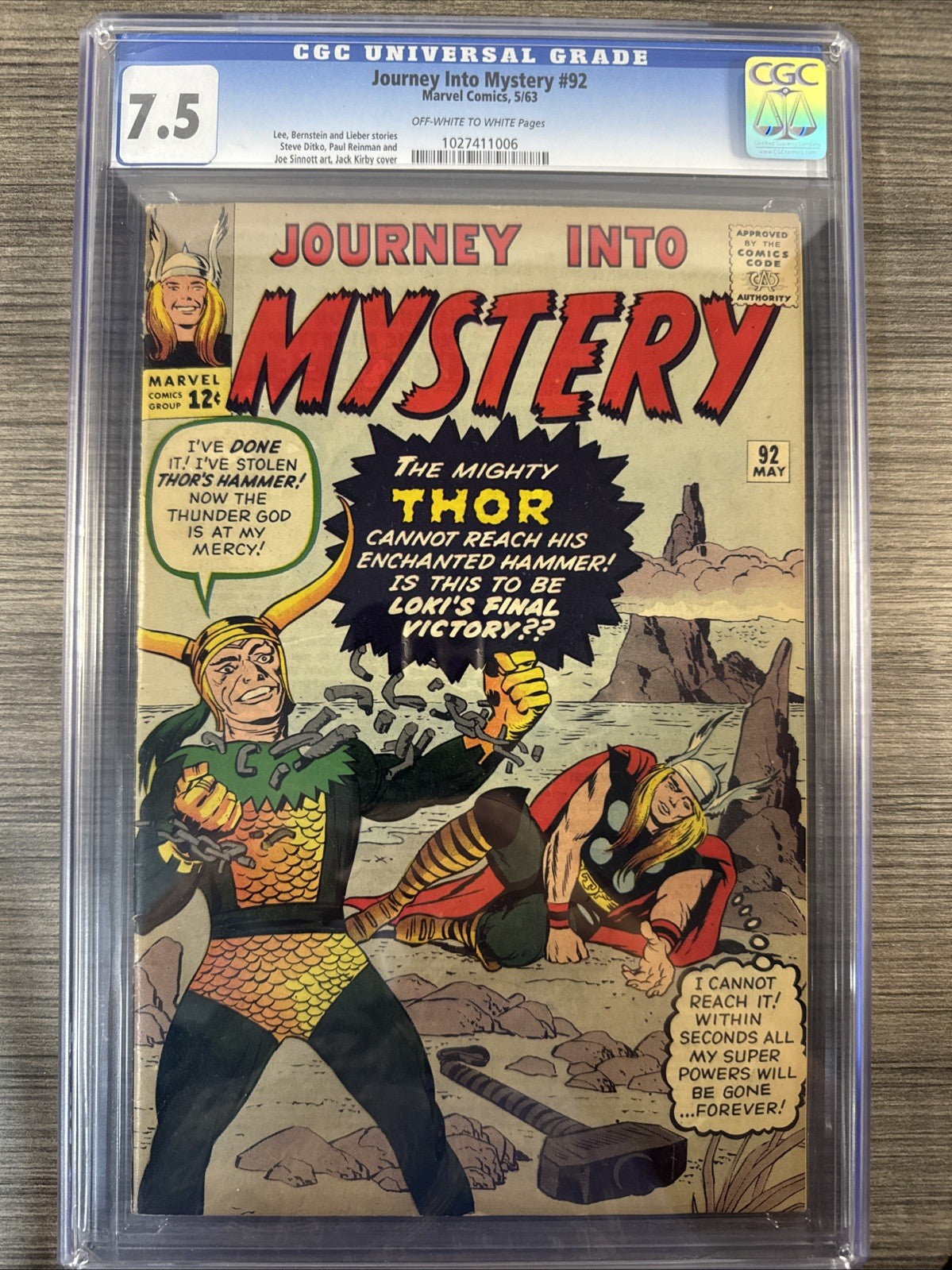 Journey into Mystery #92 CGC 7.5 Marvel Comics May 1963 Kirby Lee Ditko SILVER
