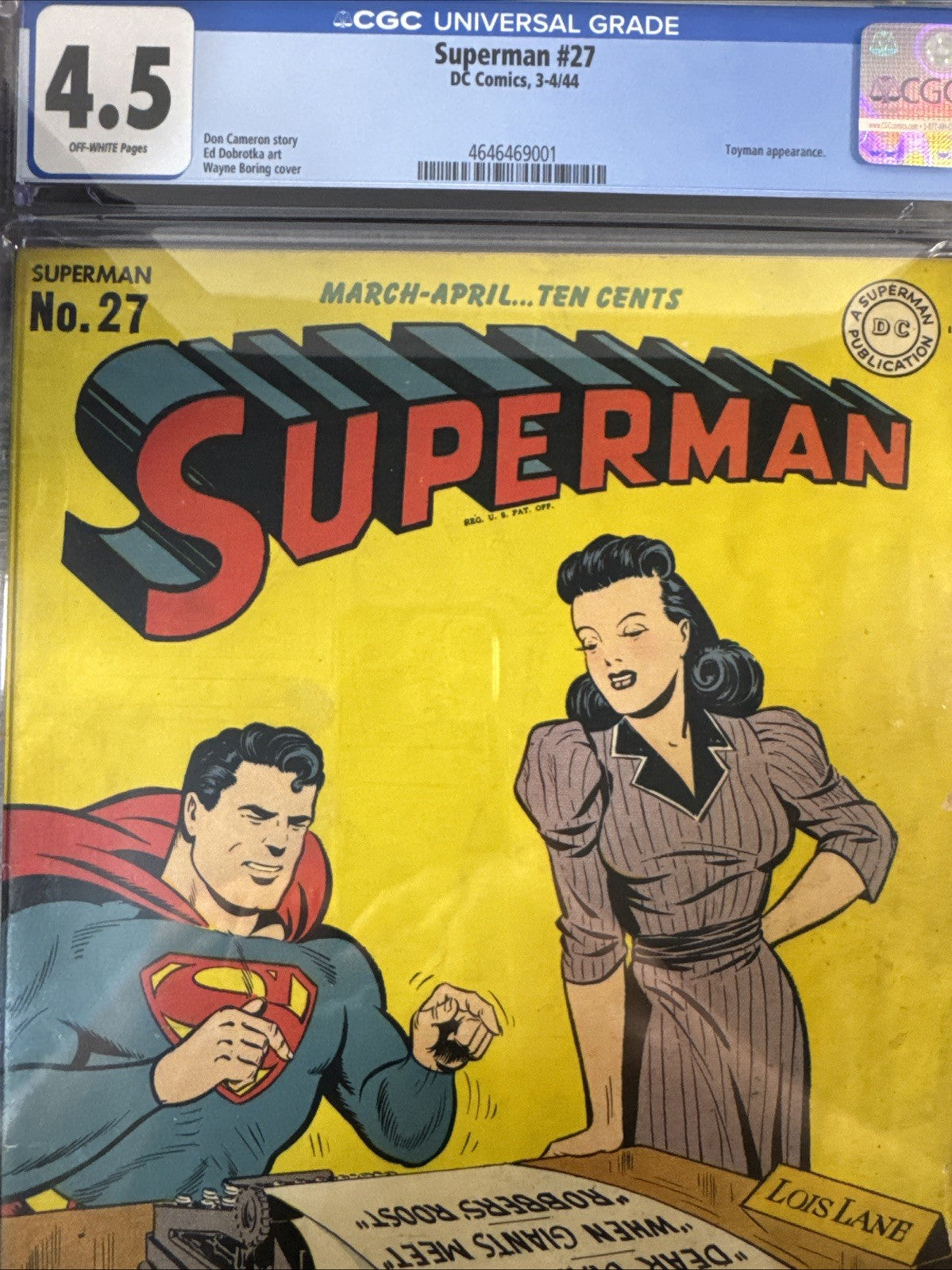 Superman #27 CGC 4.5 DC Comic 1944 Toyman Appearance Lois Lane GOLDEN GORGEOUS!