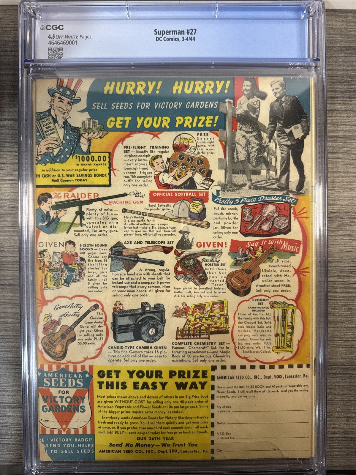 Superman #27 CGC 4.5 DC Comic 1944 Toyman Appearance Lois Lane GOLDEN GORGEOUS!