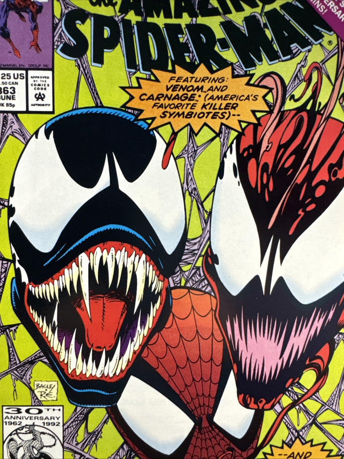 AMAZING SPIDER-MAN #363 1992 NM 3rd APPEARANCE CARNAGE! VENOM COPPER KEY