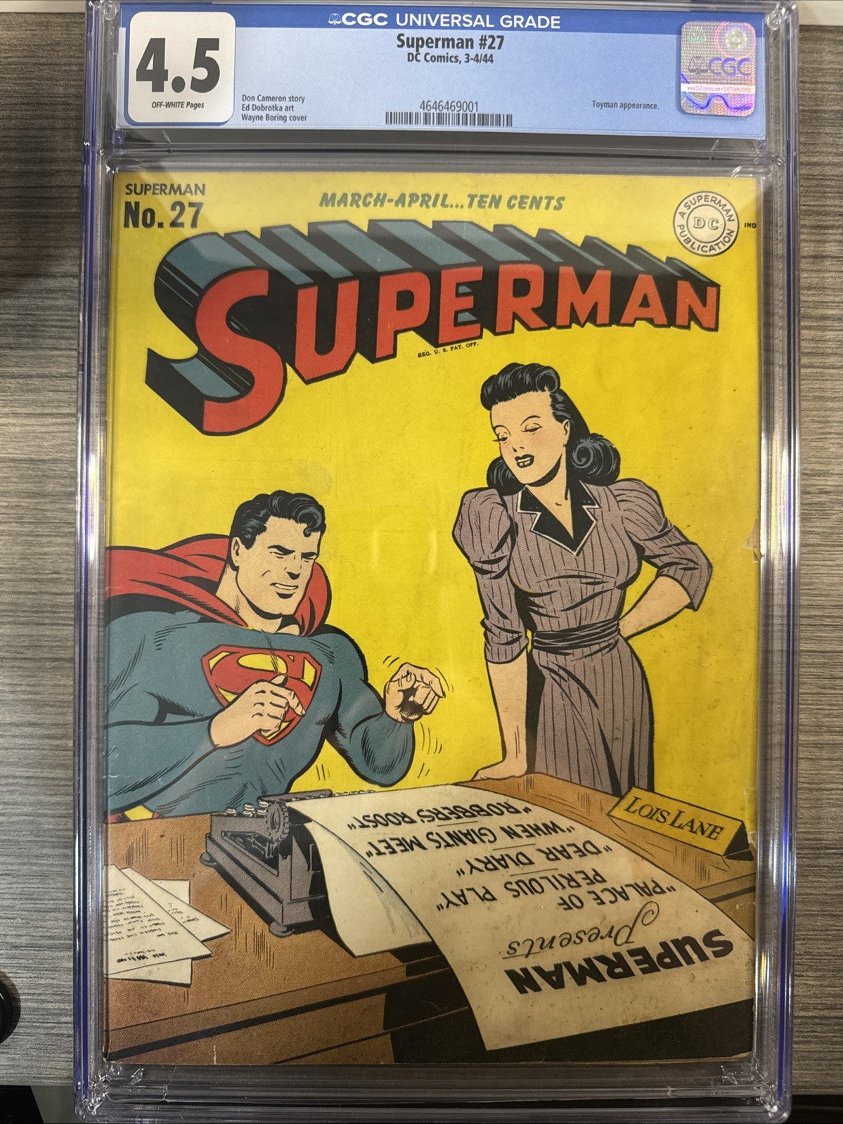 Superman #27 CGC 4.5 DC Comic 1944 Toyman Appearance Lois Lane GOLDEN GORGEOUS!