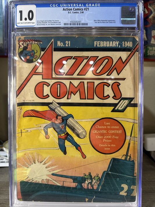 Scarce! Action Comics #21 D.C. Comics 2/40 - CGC Universal Grade 1.0 Golden Age