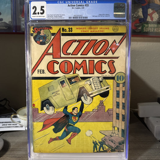 Super Rare! 1941 Action Comics #33 Superman Key Origin of Mr. America CGC 2.5
