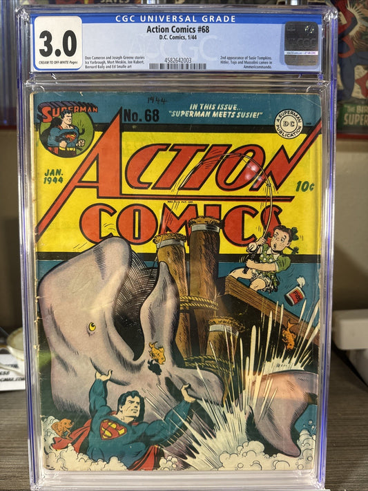 Action Comics #68 CGC 3.0 1944 2nd app of Susie Tompkins, Hitler, Mussolini